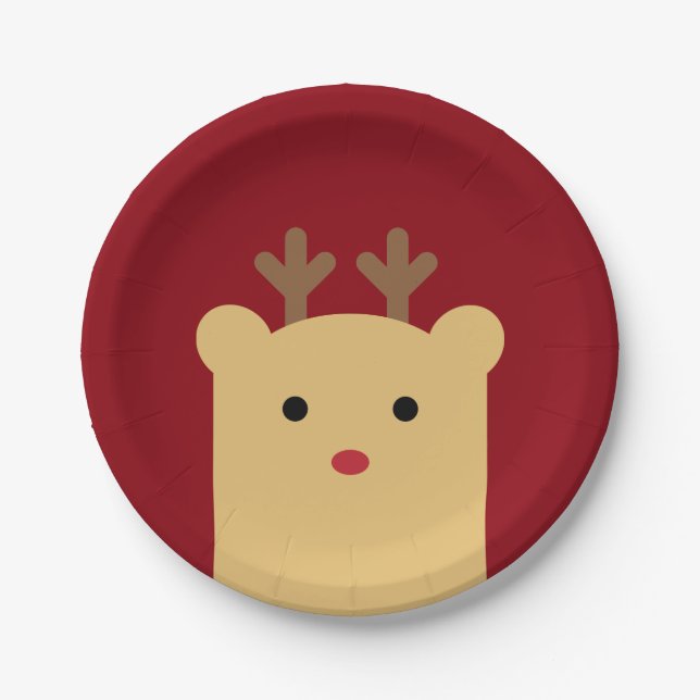Niedlich Peekaboo Reindeer Holiday Paper Plate Pappteller (Vorderseite)
