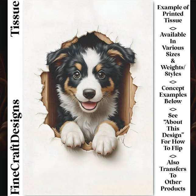 Niedlich Peeking Border Collie Dog Puppy CN7 Decou Seidenpapier (Von Creator hochgeladen)