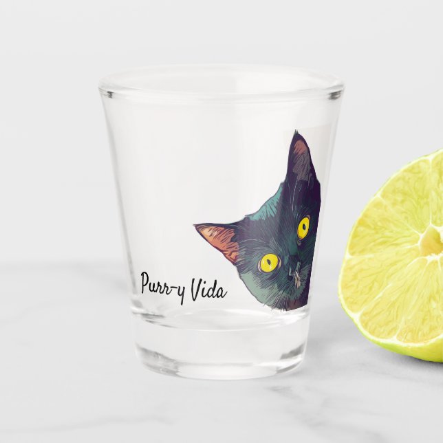 Niedlich Peeking Cat Purr-y Vida Shot Glass Schnapsglas (Vorderseite)
