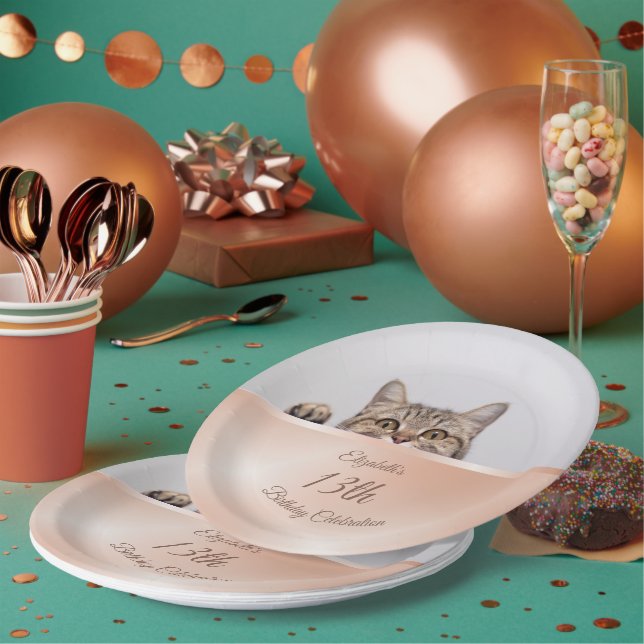 Niedlich Peeking Cat Rose Gold | Benutzerdefiniert Pappteller (Multi)