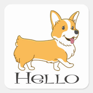 Niedlich Pembroke Corgi Puppy Dog Lover Hallo Lieb Quadratischer Aufkleber
