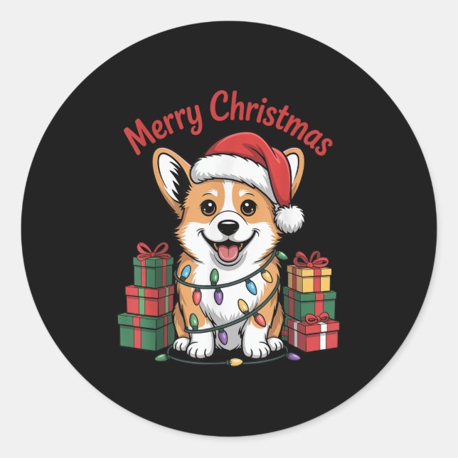 Niedlich Pembroke Welsh Corgi Weihnachts Funny Dog Runder Aufkleber (Vorderseite)