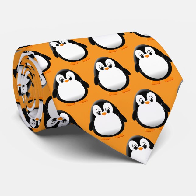 Niedlich Penguin Cartoon Orange Krawatte (Gerollt)