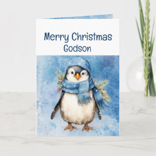 Niedlich Penguin Fun Animal Godson Weihnachten Karte