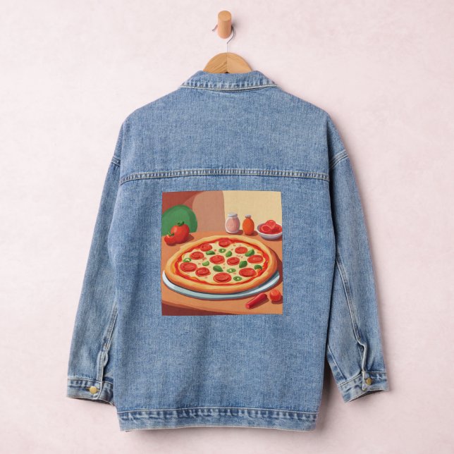 Niedlich Pepperoni Pizza AI Art Denim Jacket Jeansjacke (Hangar)