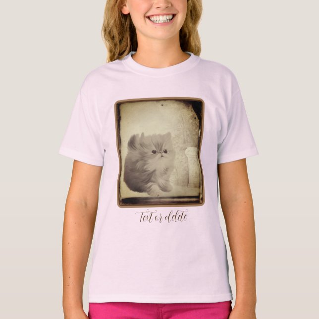 Niedlich Persian Kitten Vintag Look Personalisiert T-Shirt (Vorderseite)