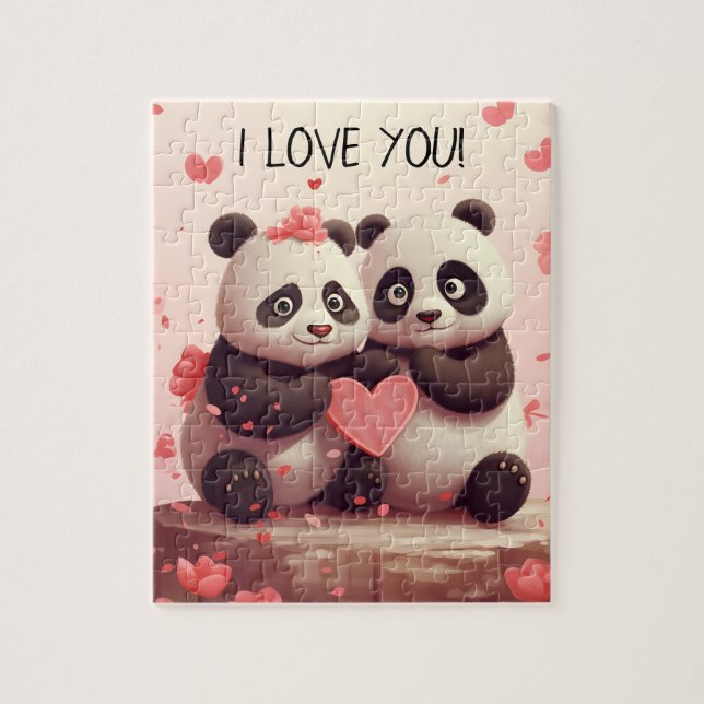 Niedlich Personalisiert Panda Valentine Puzzle (Vertikal)