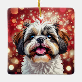 Niedlich Personalisierte Shih Tzu Weihnachten Keramikornament