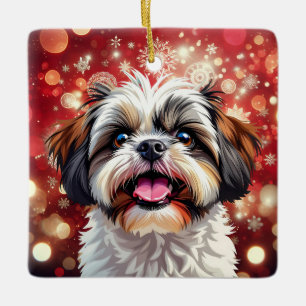 Niedlich Personalisierte Shih Tzu Weihnachten Keramikornament