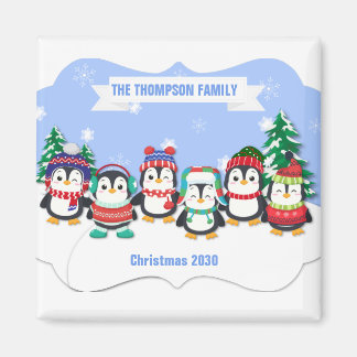 Niedlich Personalisierten Sechs Pinguine Weihnacht Magnet