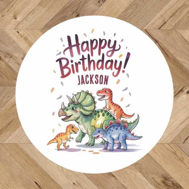 Niedlich Personalisierter Dinosaurier Geburtstag Runder Aufkleber (Von Creator hochgeladen)