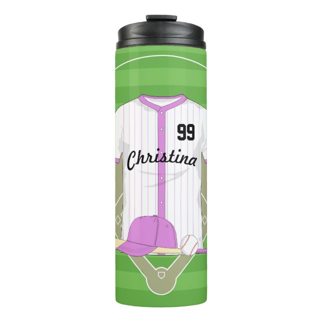 Niedlich Personalisiertes Baseball-Rosa Thermosbecher (Vorderseite)