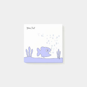 Niedlich personalizable Blue Cartoon Fish Square Post-it Klebezettel