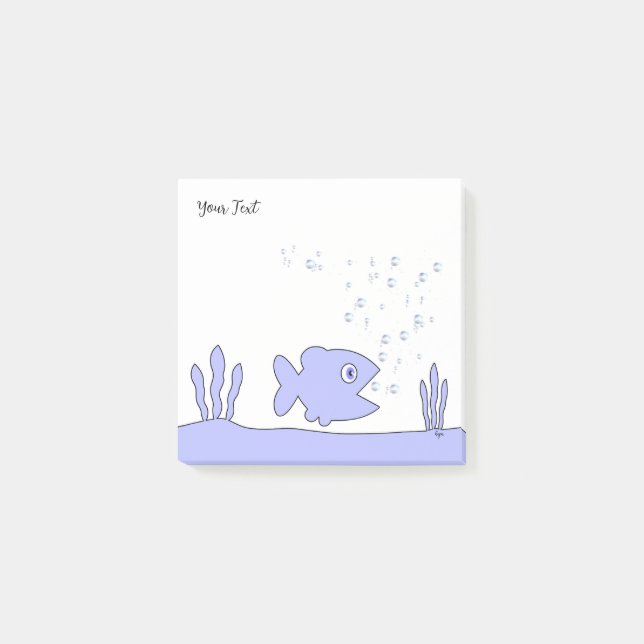 Niedlich personalizable Blue Cartoon Fish Square Post-it Klebezettel (Vorderseite)