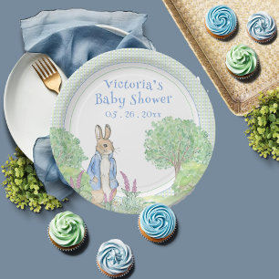 Niedlich Peter Rabbit Gingham Baby Dusche Pappteller
