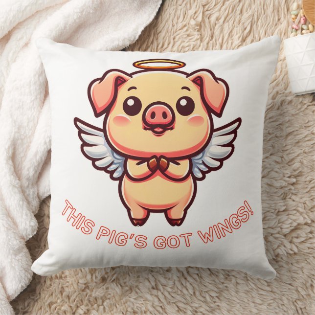 Niedlich Pig Angel Wings Cartoon Halo Kissen (Decke)