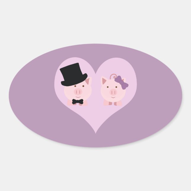 Niedlich Pig Couple Ovaler Aufkleber (Vorderseite)