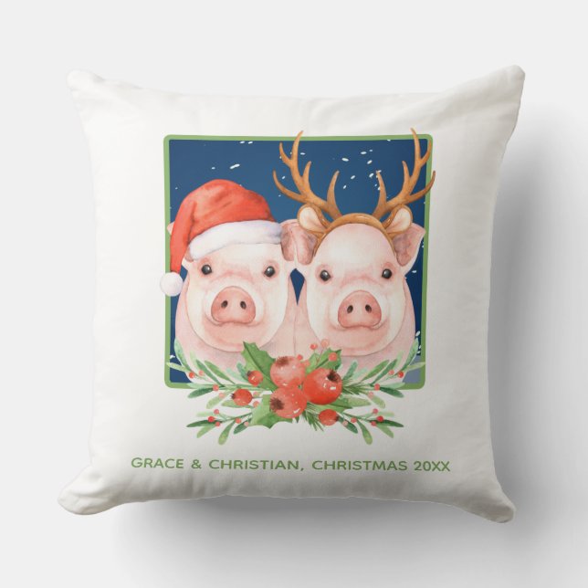 Niedlich Pig Couple Weihnachten Kissen (Vorderseite)