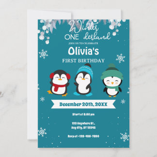 Niedlich Pingouin Snowflake Winter Onederland Gebu Einladung