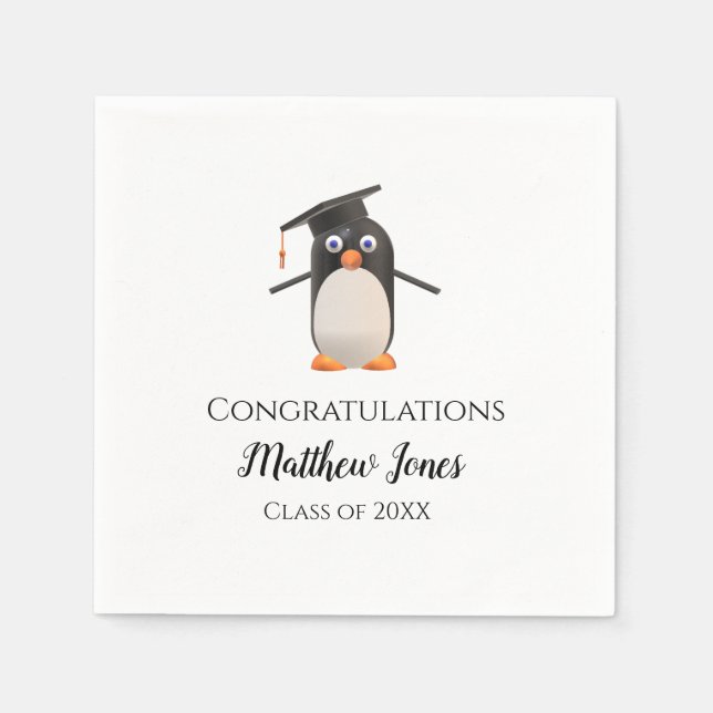 Niedlich Pinguin Abschluss Napkins Personalisiert Serviette (Vorderseite)
