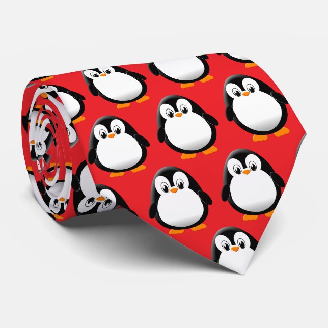 Niedlich Pinguin Cartoon Red Krawatte (Gerollt)