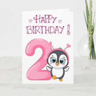 Niedlich Pinguin Happy 2. Geburtstag Karte
