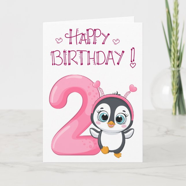 Niedlich Pinguin Happy 2. Geburtstag Karte (Vorderseite)