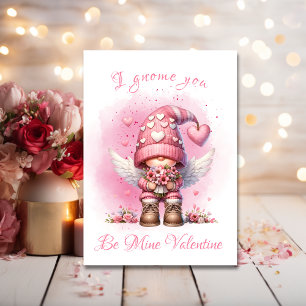 Niedlich Pink Angel Gnome Wasserfarbe Valentine Feiertagskarte