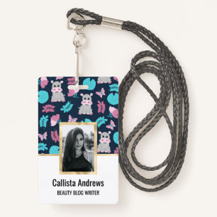 Niedlich Pink Aquamarin Hippo Floral Butterfly Lil Ausweis