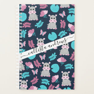 Niedlich Pink Aquamarin Hippo Floral Butterfly Lil Planer