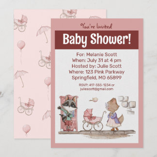 Niedlich Pink Baby Buggy Babydusche Einladung