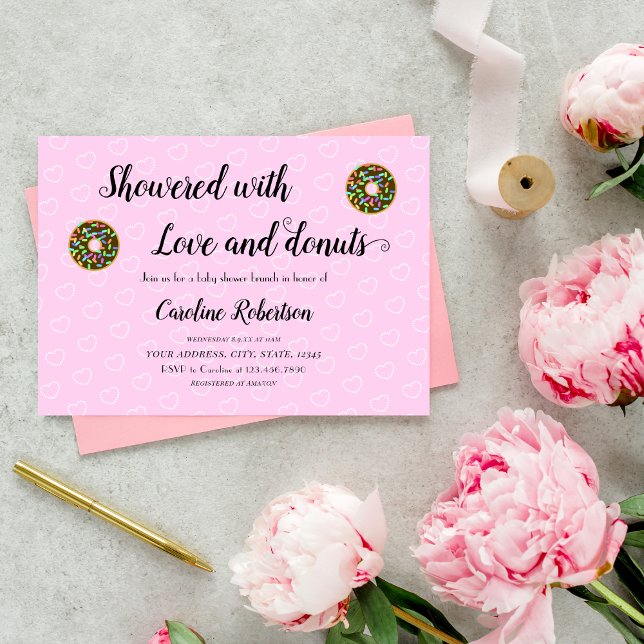 Niedlich Pink Baby Dusche Donuts Brunch Einladung (Von Creator hochgeladen)