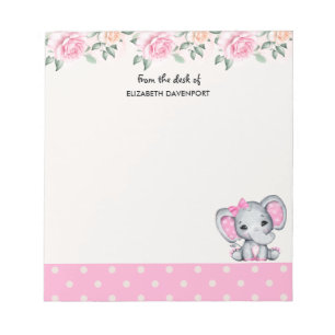 Niedlich-Pink-Baby-Elefant und Rose-Grenze Notizblock