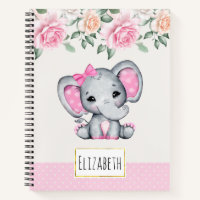 Niedlich-Pink-Baby-Elefant und Rose-Grenze