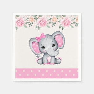 Niedlich-Pink-Baby-Elefant und Rose-Grenze Serviette