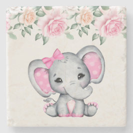 Niedlich-Pink-Baby-Elefant und Rose-Grenze Steinuntersetzer