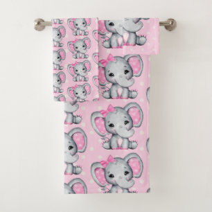 Niedlich-Pink-Baby-Elefantenmuster Badhandtuch Set