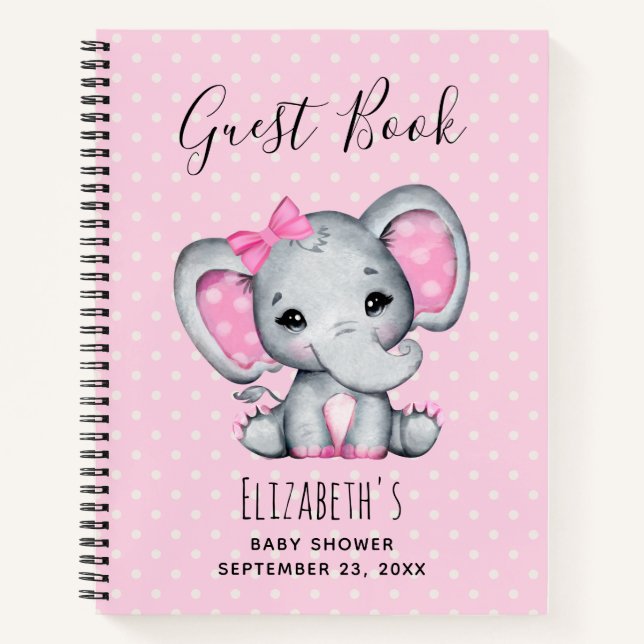 Niedlich Pink Baby Elephant Baby Showbook Notizbuch (Vorderseite)