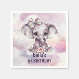 Niedlich Pink Baby Elephant Girl 1. Geburtstag Par Serviette