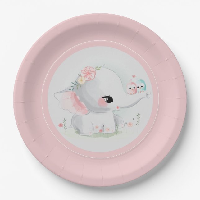Niedlich Pink Baby Elephant Paper Teller (Vorderseite)
