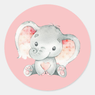 Niedlich Pink Baby Elephant Runder Aufkleber