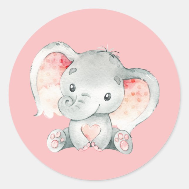 Niedlich Pink Baby Elephant Runder Aufkleber (Vorderseite)