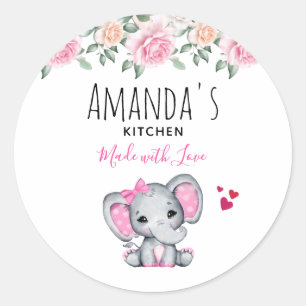 Niedlich Pink Baby Elephant und Rose Border Kitche Runder Aufkleber