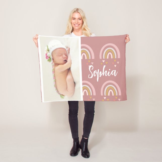 Niedlich Pink Baby Foto Rainbow Name Personalisier Fleecedecke (Beispiel)
