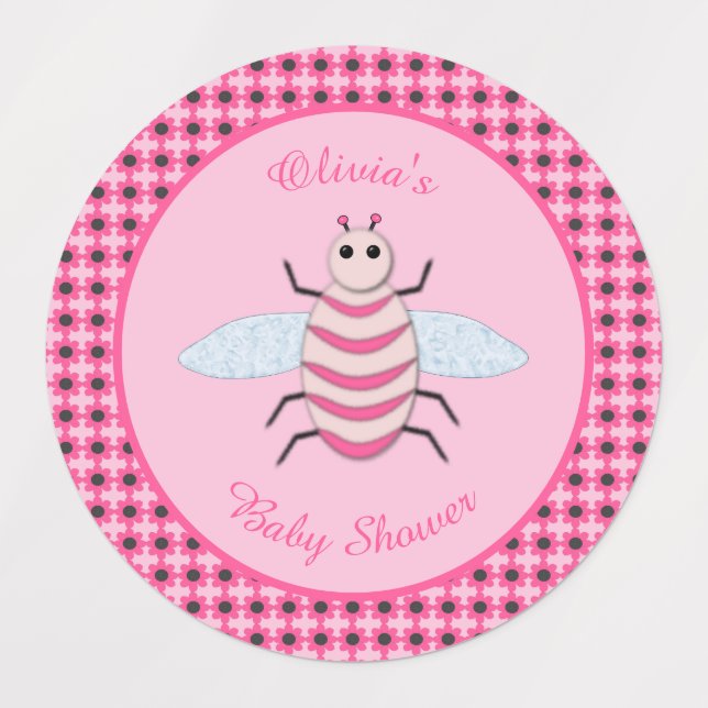 Niedlich Pink Baby Girl Bee Custom Baby Dusche Gef Etiketten (Design 1)