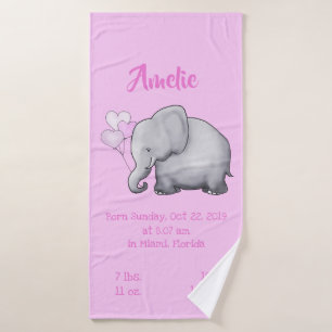 Niedlich Pink Baby Girl Birth Stats Elefant Kinder Badehandtuch
