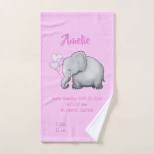 Niedlich Pink Baby Girl Birth Stats Elefant Kinder Handtuch