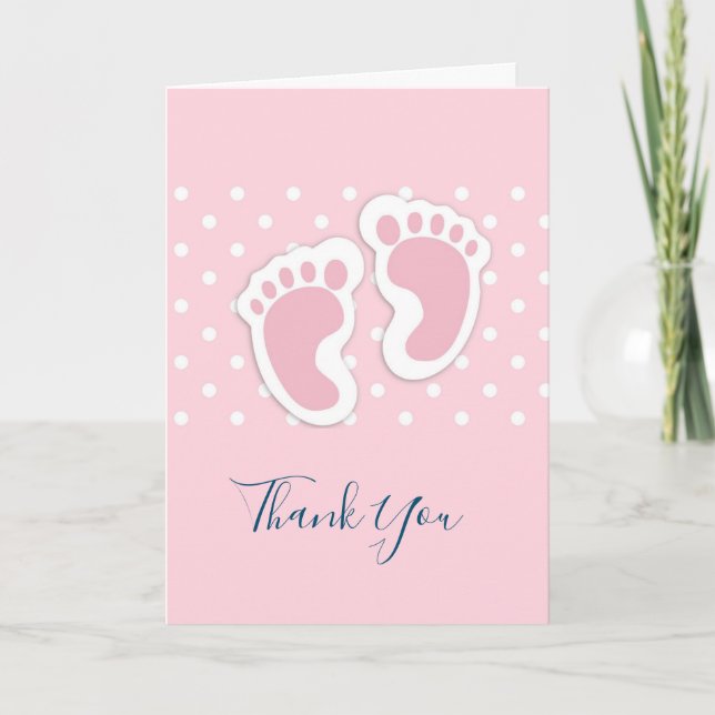 Niedlich Pink baby Girl Footprints - Danke Karte (Vorderseite)