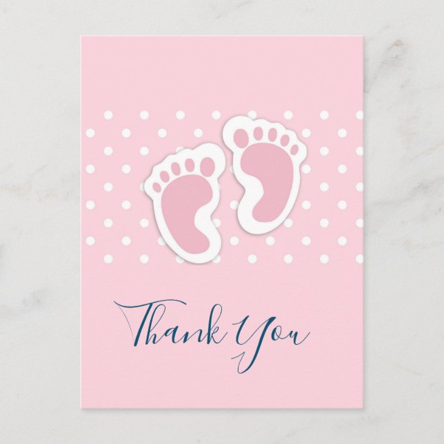 Niedlich Pink baby Girl Footprints - Danke Postkarte (Vorderseite)