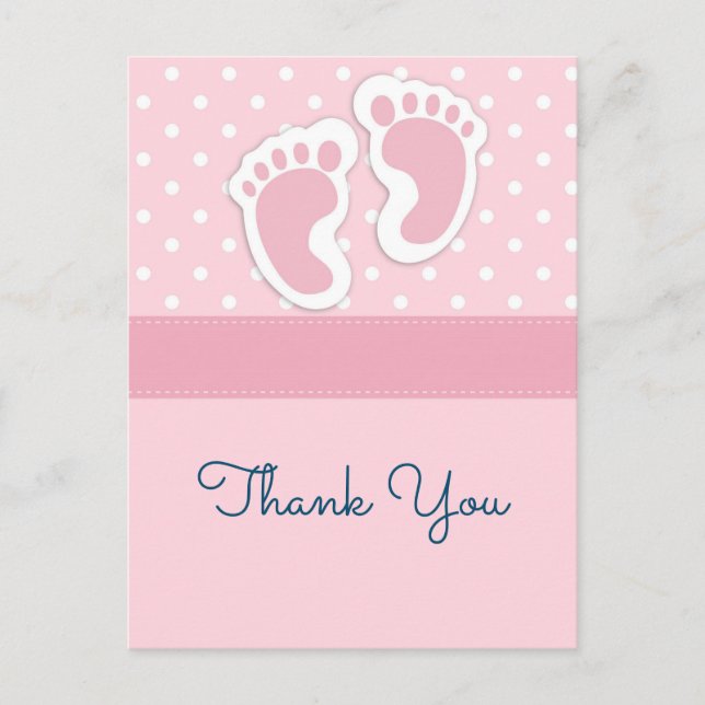 Niedlich Pink baby Girl Footprints - Danke Postkarte (Vorderseite)
